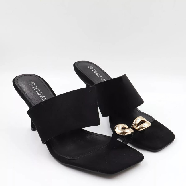 Mules με φάσα & χρυσό τοκά L8835
