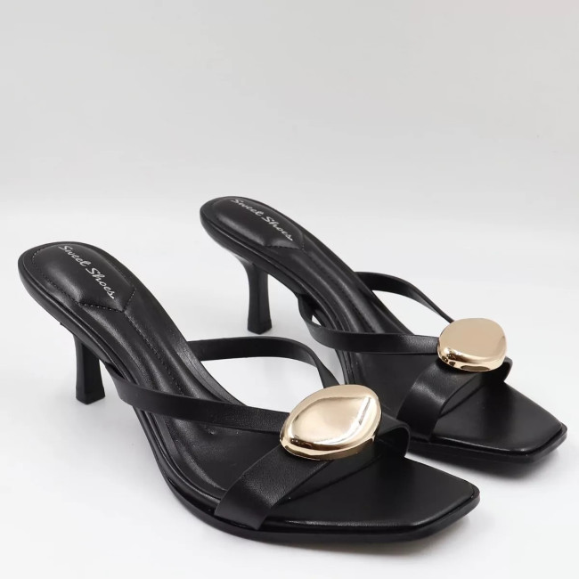 Mules με χρυσό τοκά & λεπτό τακούνι B23026
