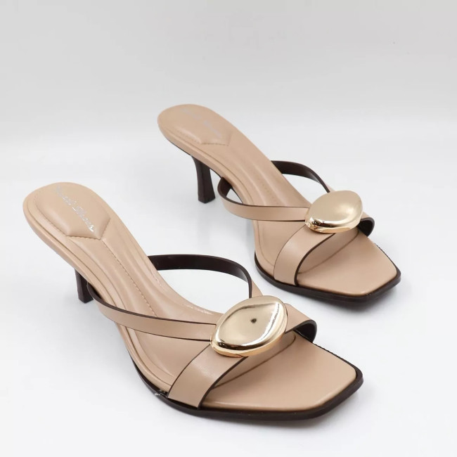 Mules με χρυσό τοκά & λεπτό τακούνι B23026