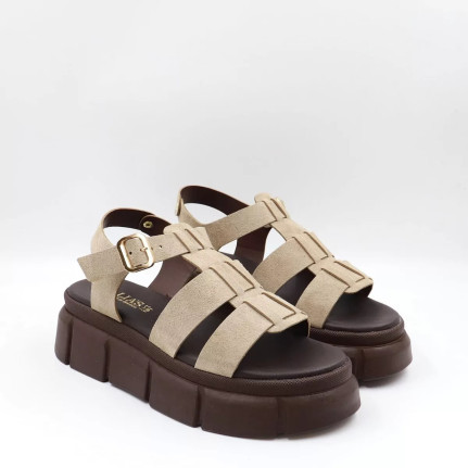 Δερμάτινα Flatform Σανδάλια με λουράκια Lia's 950L