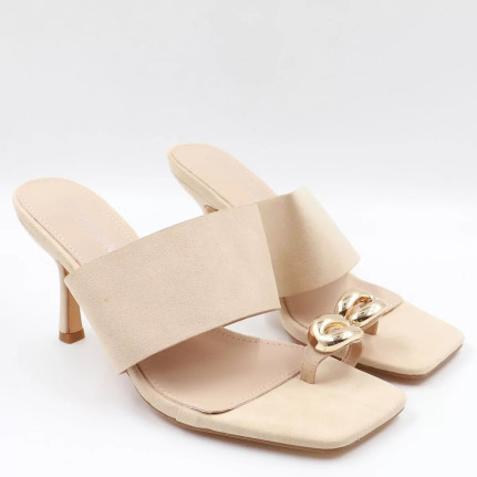 Mules με φάσα & χρυσό τοκά L8835