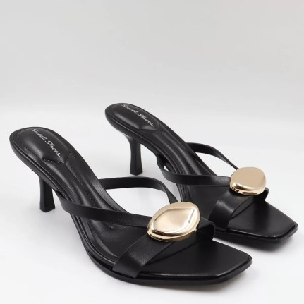 Mules με χρυσό τοκά & λεπτό τακούνι B23026