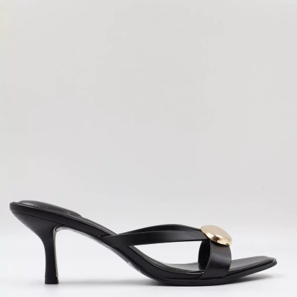 Mules με χρυσό τοκά & λεπτό τακούνι B23026