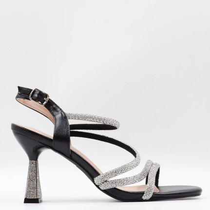 Πέδιλα με λουράκια από στρας & στρας στο τακούνι L79294